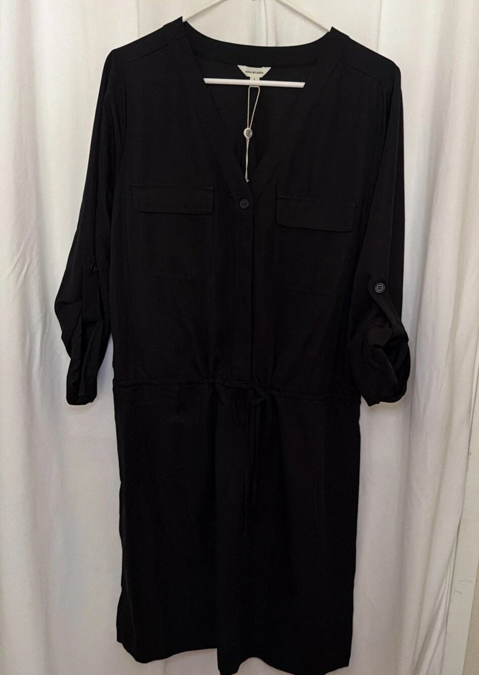 Max Studio womens drawstring shirt dress size L black NWT